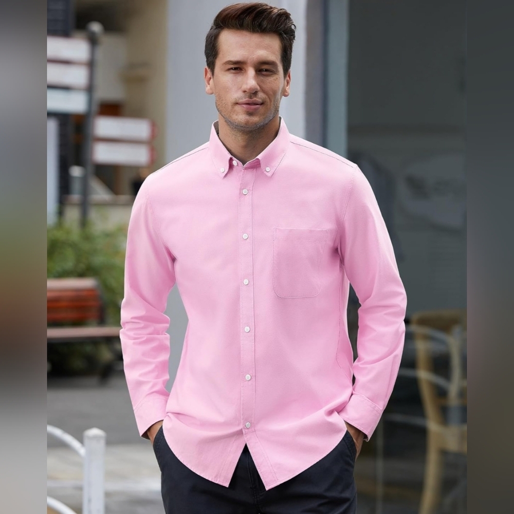 Mens 2XL Oxford Long Sleeve Button Down Dress Shirt Regular Fit Business NEW